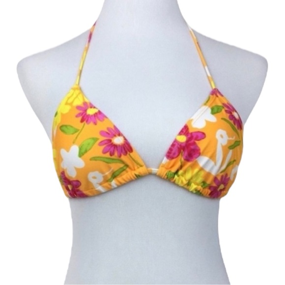 Hoopa Yellow Floral Triangle Slide Bikini Top - Picture 2 of 4
